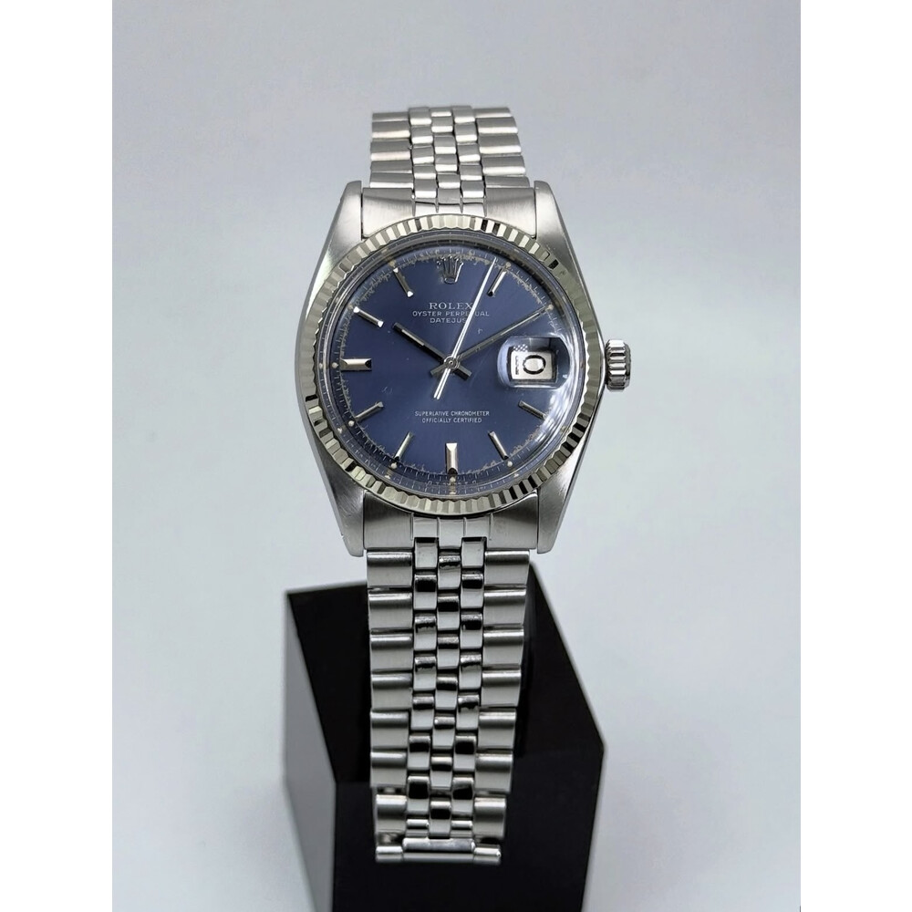 36mm • 1973 Rolex DateJust 1601 White Gold Bezel Blue Pie-Pan Dial Automatic